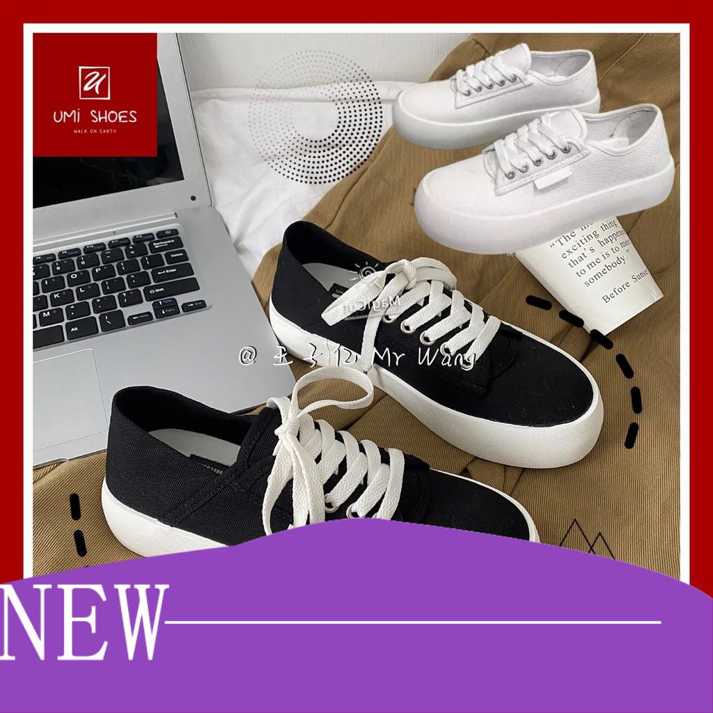 Giày thể thao nữ đế bằng bánh mì basic độn đế vải canvas bata mới hot phong cách retro u