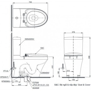 Bồn cầu ToTo CS945DNT3 - 2 khối