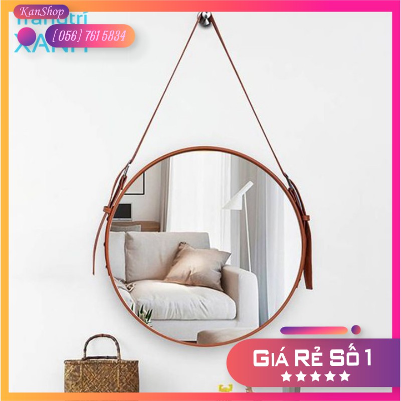 Gương Treo Tường - Gương Tròn D40 Dây Da Simili Cao Cấp - Đường Kính 40cm [ĐÓNG HỘP - FULL PHỤ KIỆN]