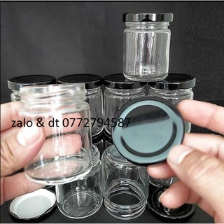 Hũ Làm Sữa Chua Thủy Tinh 100ml mẫu Trụ Tròn - nắp thiếc đen - Hũ chưng yến, lọ đựng gia vị, tổ yến, mật o