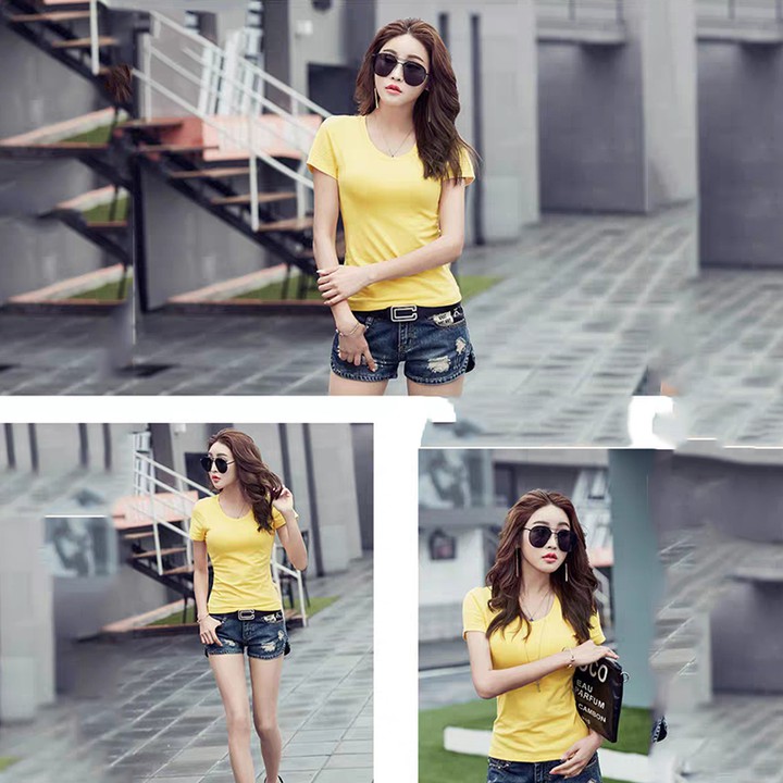 Áo thun nữ trơn Hàn Quốc đẹp vải mềm mịn thoáng mát LN08 | BigBuy360 - bigbuy360.vn