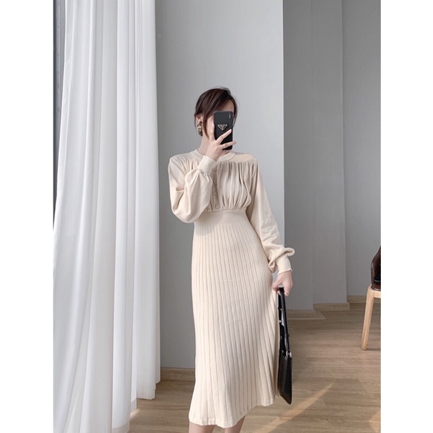 Váy Len Nữ Dáng Dài Xếp Ly Tay Bồng - Cập Nhật Xu Hướng Thời Trang Thu Đông