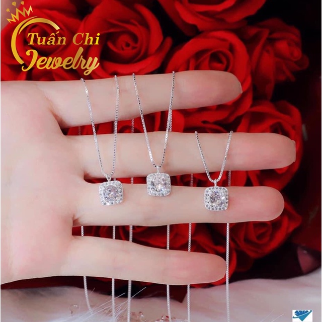 DEAL HOT Dây Chuyền Nữ- Vòng Cổ Bạc Mặt Đá Vuông Sang Chảnh, Nổi Bật