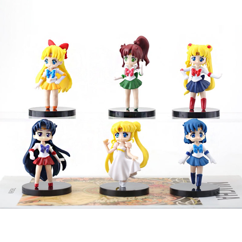 [Set quà Noel] Bộ 6 đồ chơi mô hình Thủy Thủ Mặt Trăng Sailor Moon cao 7 cm (tặng kèm chân đế) dùng trang trí bánh kem