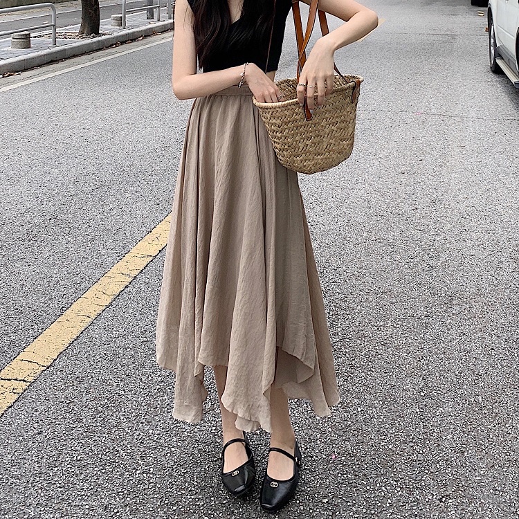 Chân váy dài midi nữ voan đũi mỏng nhẹ nhàng tiểu thư Firstdateclothing