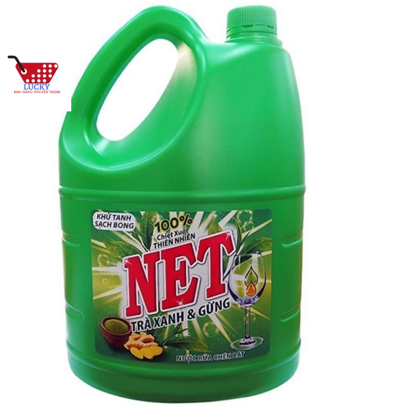 (MỚI ) CAN Nước rửa chén NET 4KG- Đậm đặc tinh chất Trà Xanh và Gừng