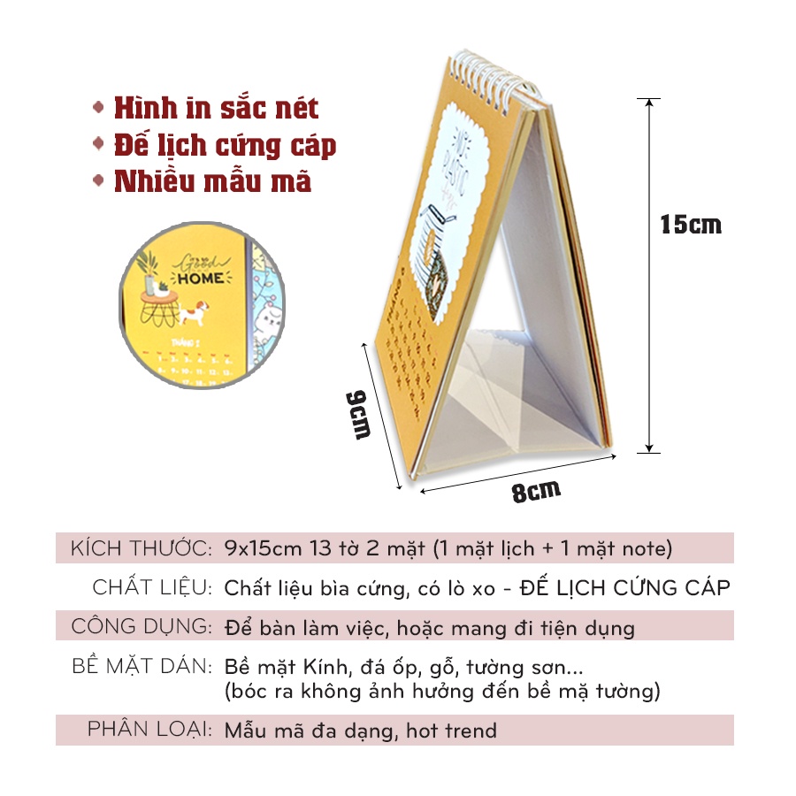 Lịch để bàn mini 2022 dễ thương ghi chú to do list trang trí bàn học decor văn phòng có ngày âm Milimalist - LT603