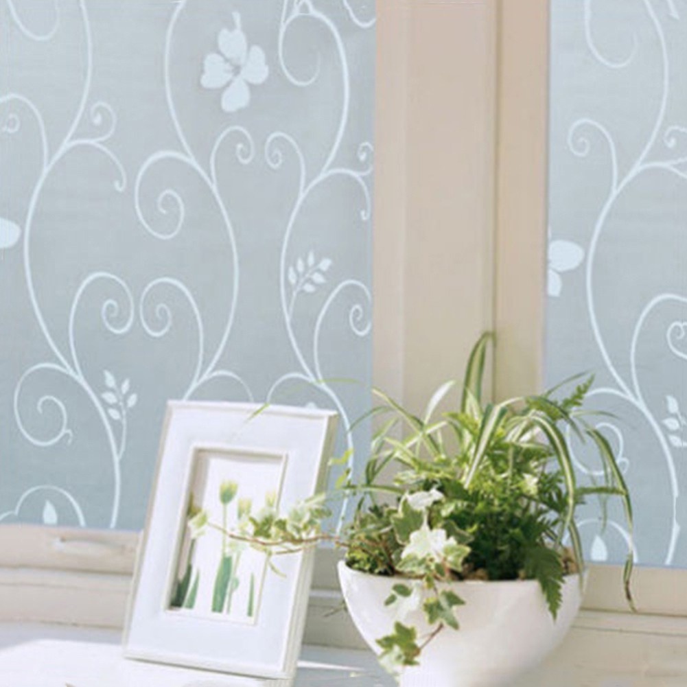 Giấy dán cửa sổ tĩnh điện tự dính có thể tháo ra được chống nhìn trộm màu trắng họa tiết hoa 45x100cm