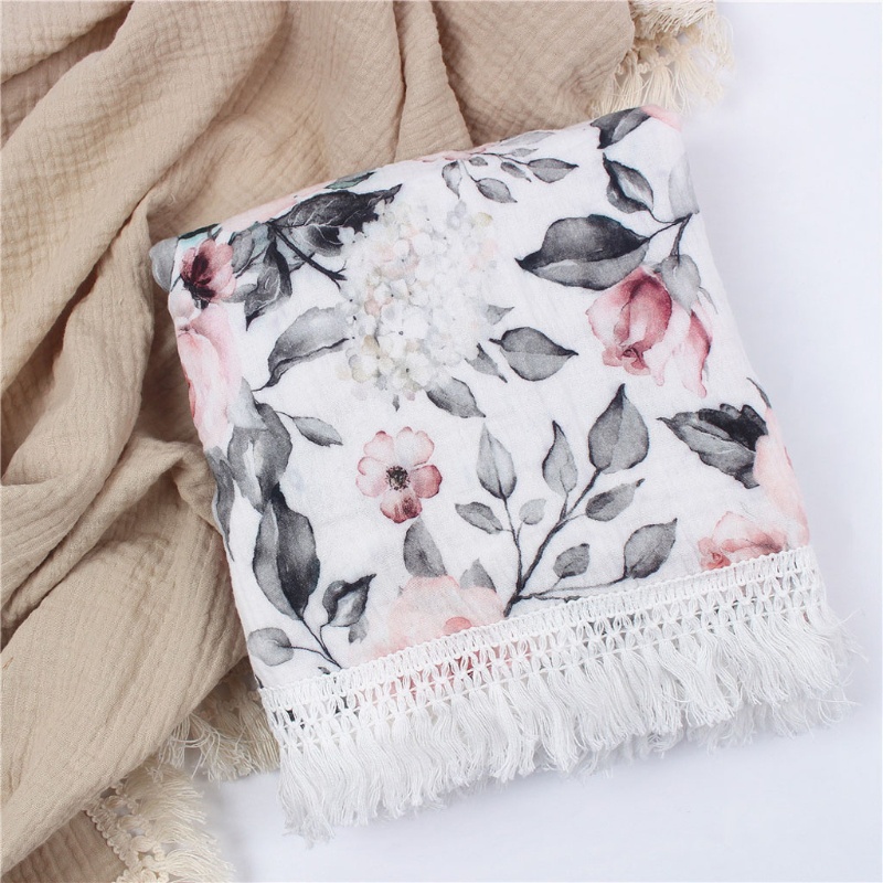 Chăn Cotton 2 Lớp Mềm Mại In Họa Tiết Hoa Xinh Xắn Cho Bé