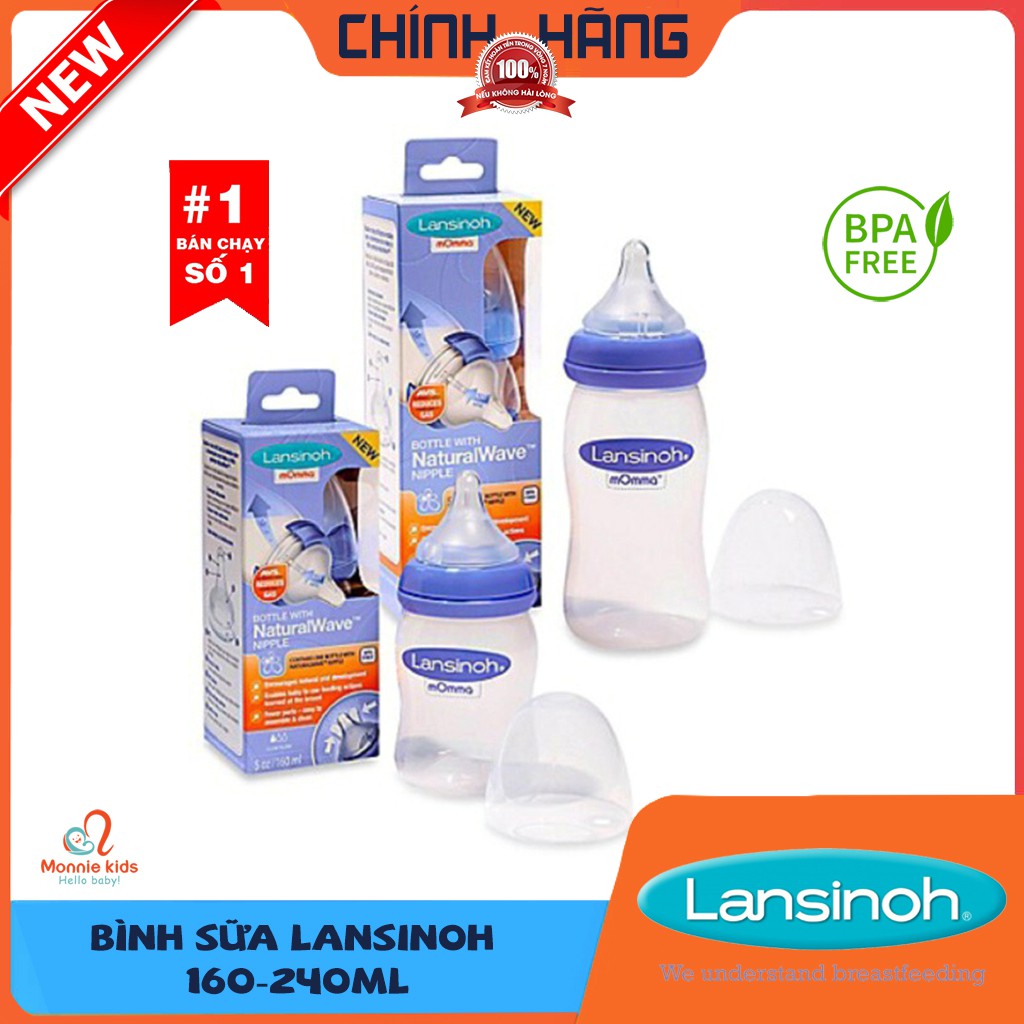 Bình Sữa LANSINOH 🍼 MOMMA 🍼 Hệ Thống Thông Gió Không Khí AVS (160/240ml)