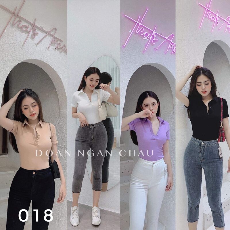 áo thun nữ dáng ôm cô bẻ chất đẹp - Áo pull cổ bẻ nhiều màu sắc | BigBuy360 - bigbuy360.vn