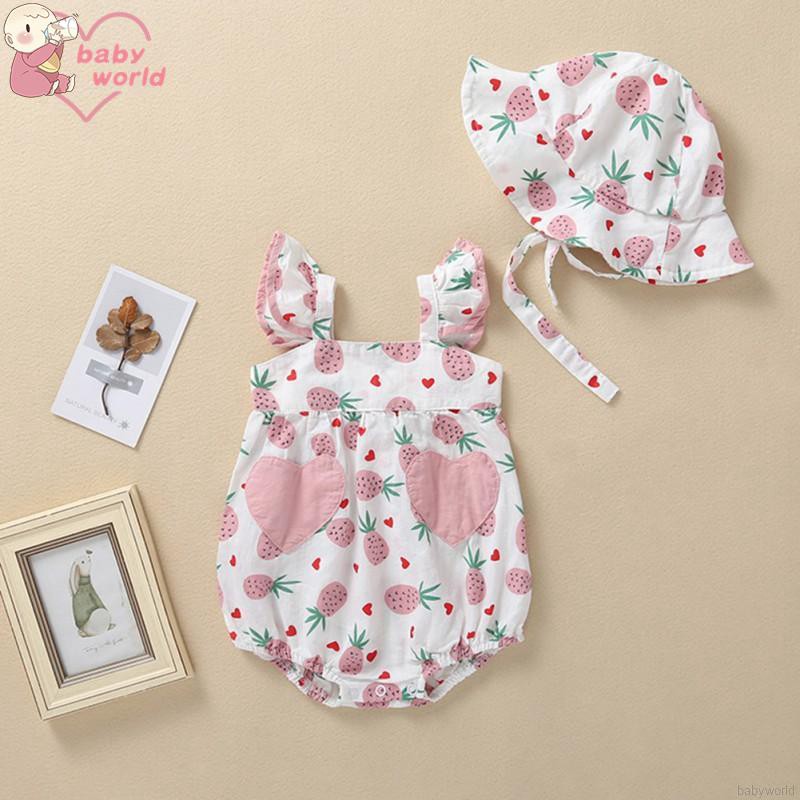 Áo liền quần + nón tay loe in hình quả dứa đáng yêu cho bé