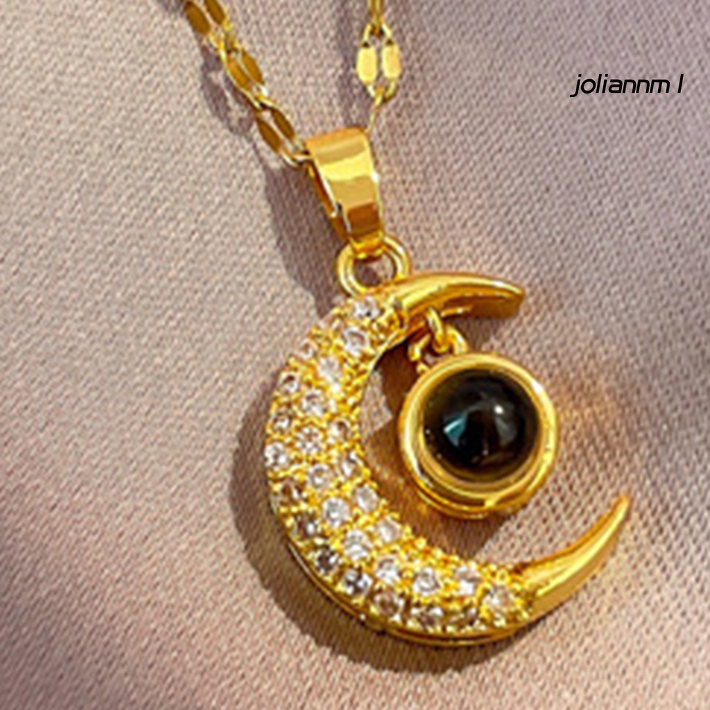 Vòng cổ Mặt Hình Mặt Trăng Bằng Thép Titan Đính Đá Tinh Tế Sáng Bóng Mặc Hàng Ngày