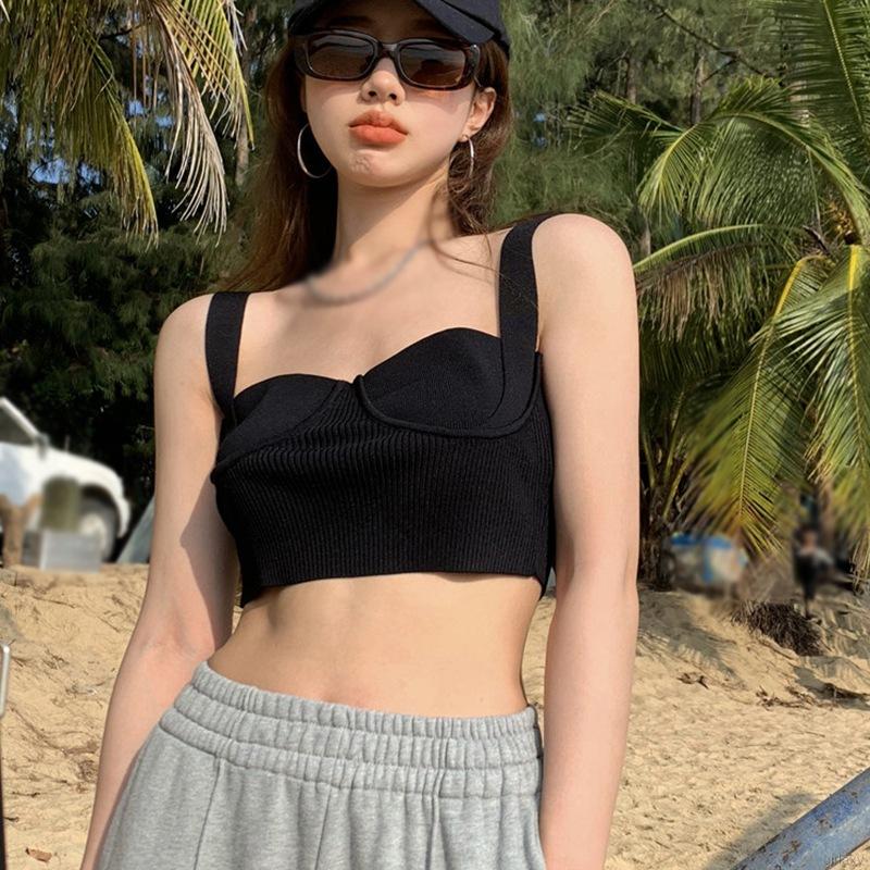 Áo Croptop Dệt Kim Sát Nách Màu Trơn Phong Cách Hàn Quốc