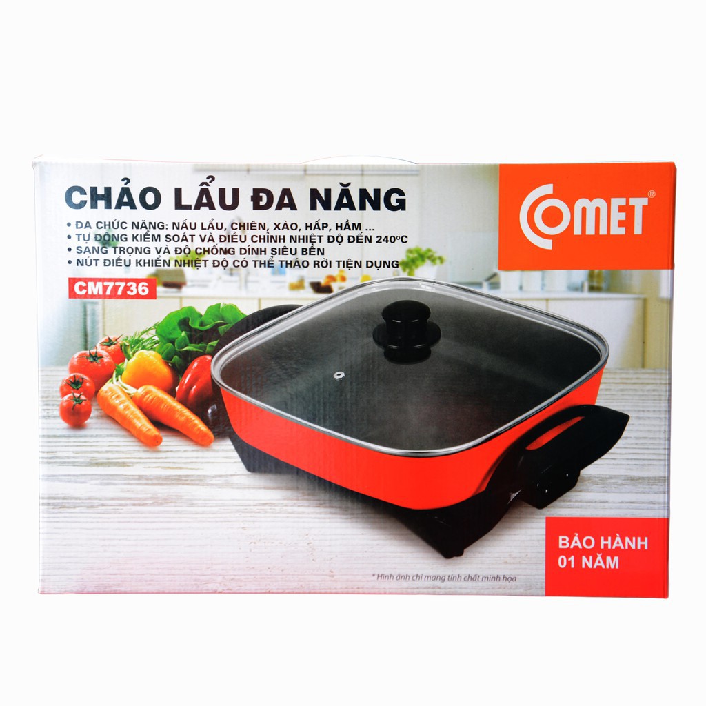 Chảo Lẩu Điện đa năng Comet CM7736 - Nồi Lẩu Điện Tiện Dụng - Diễm Phúc -Bảo hành Chính hãng