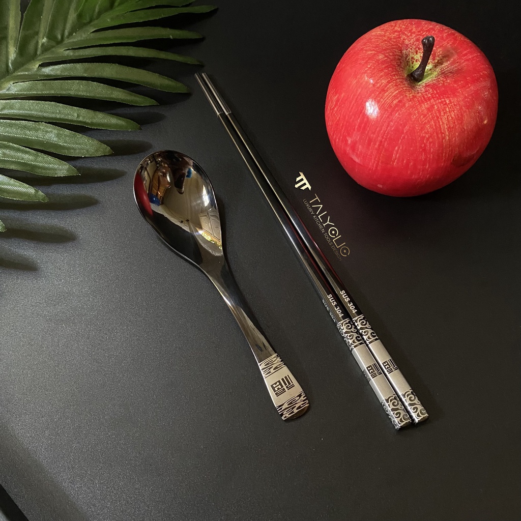 Bộ thìa đũa muỗng dĩa inox 304 mạ vàng cán dài cao cấp sang chảnh dụng cụ cá nhân ăn cơm văn phòng dã ngoại