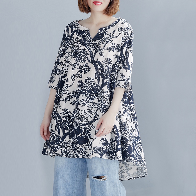 Áo kiểu ZANZEA tay ba phần tư cổ chữ V thời trang vintage dành cho nữ