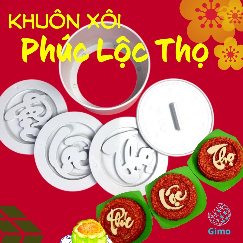 Bộ khuôn xôi Phúc Lộc Thọ, khuôn bánh bằng nhựa an toàn thực phẩm,tiện ích