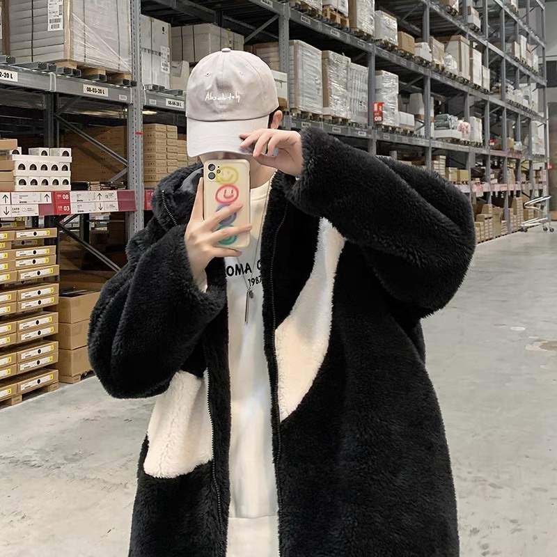 Áo Khoác Lông Tích Chéo Đen Trắng Form , Áo Lông Nam Mùa Đông Siêu Dày Ấm