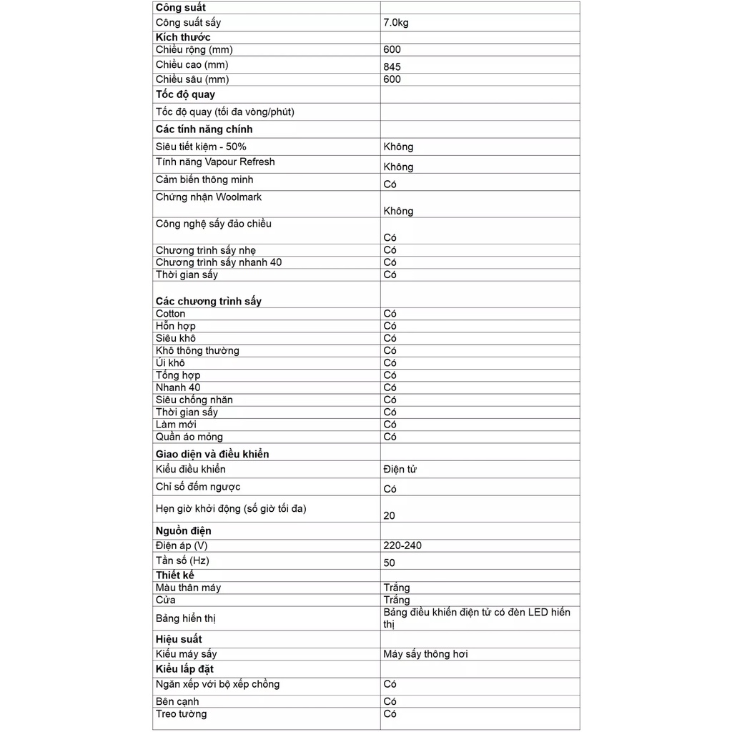 Máy sấy thông hơi Electrolux 7kg UltimateCare 500 EDV705HQWA - Hàng Chính Hãng
