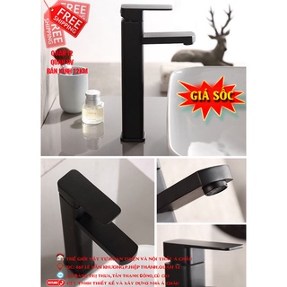 Vòi lavabo nóng lạnh vuông cao 20cm và 30cm sơn đen tĩnh điện màu đen giá rẻ