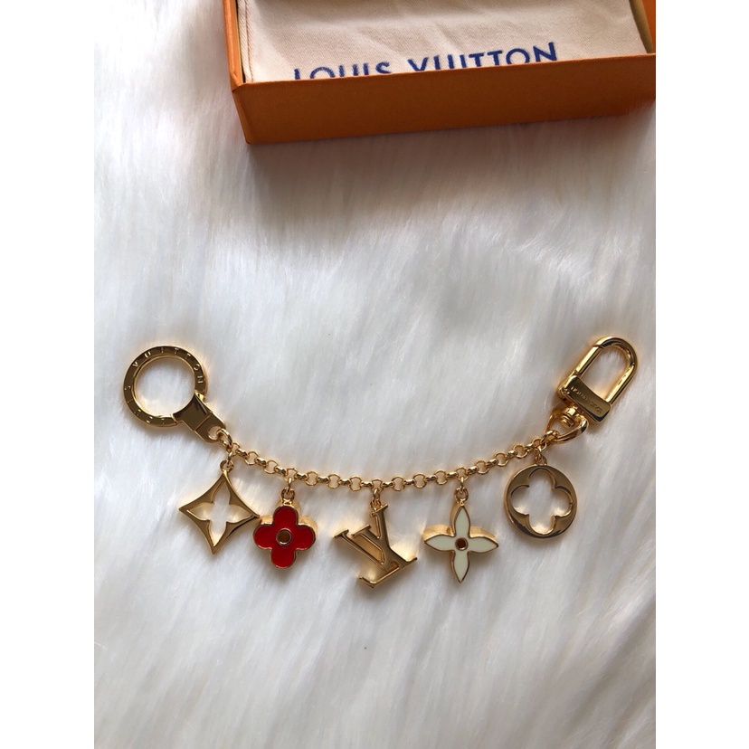 Móc khóa phối năm mặt bông hoa 2021 bằng đồng phong cách retro cho túi