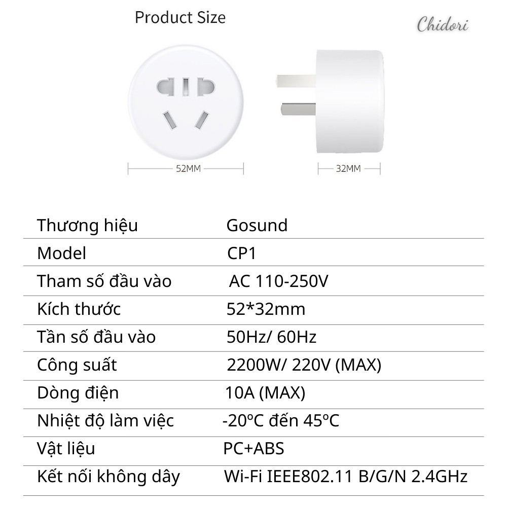 CHÍNH HÃNG - Ổ điện thông minh Wifi Xiaomi/Gosund CP1- Fullbox