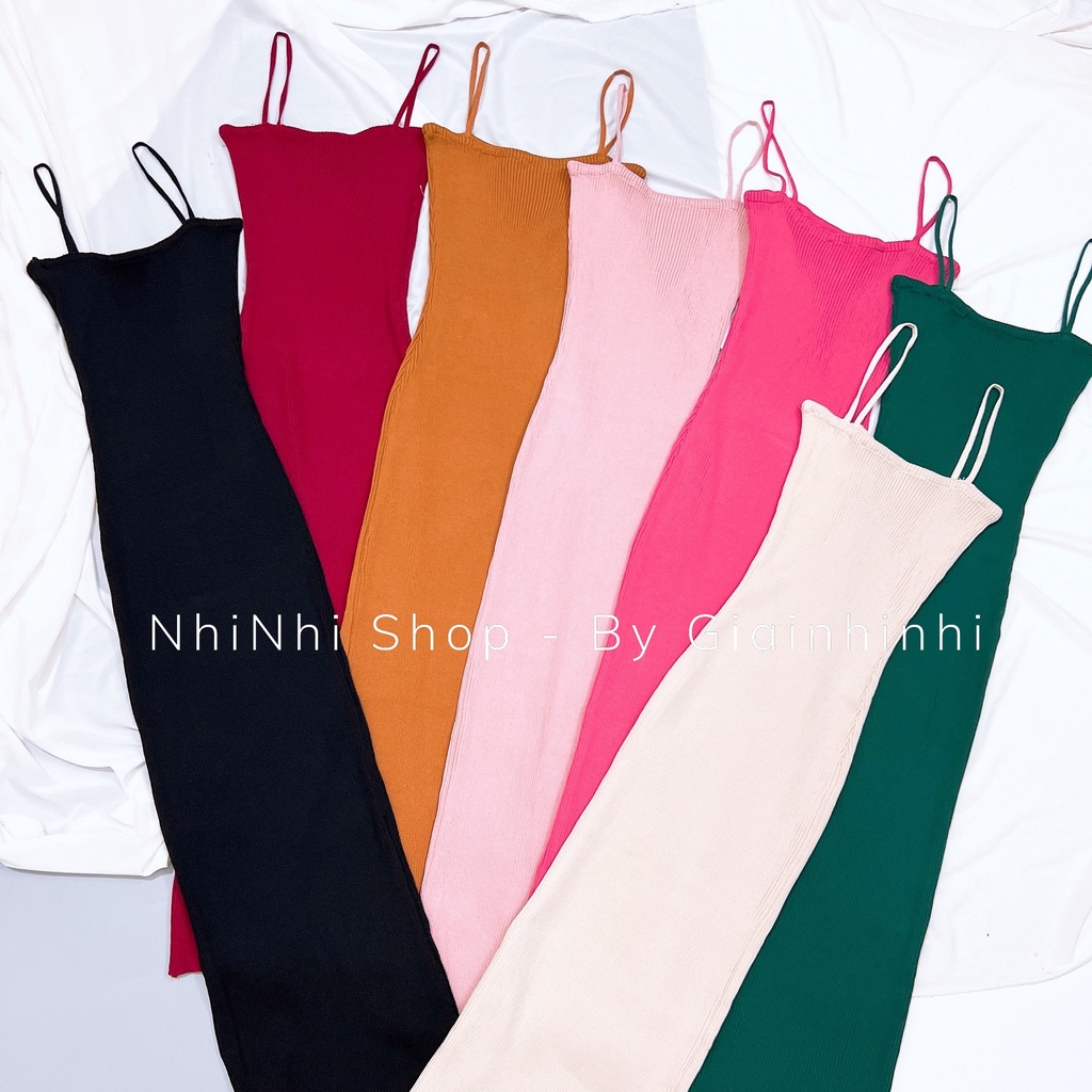 Váy len body dáng dài 2 dây, Đầm len tăm dáng ôm tôn body sexxy VL9913 - NhiNhi Shop