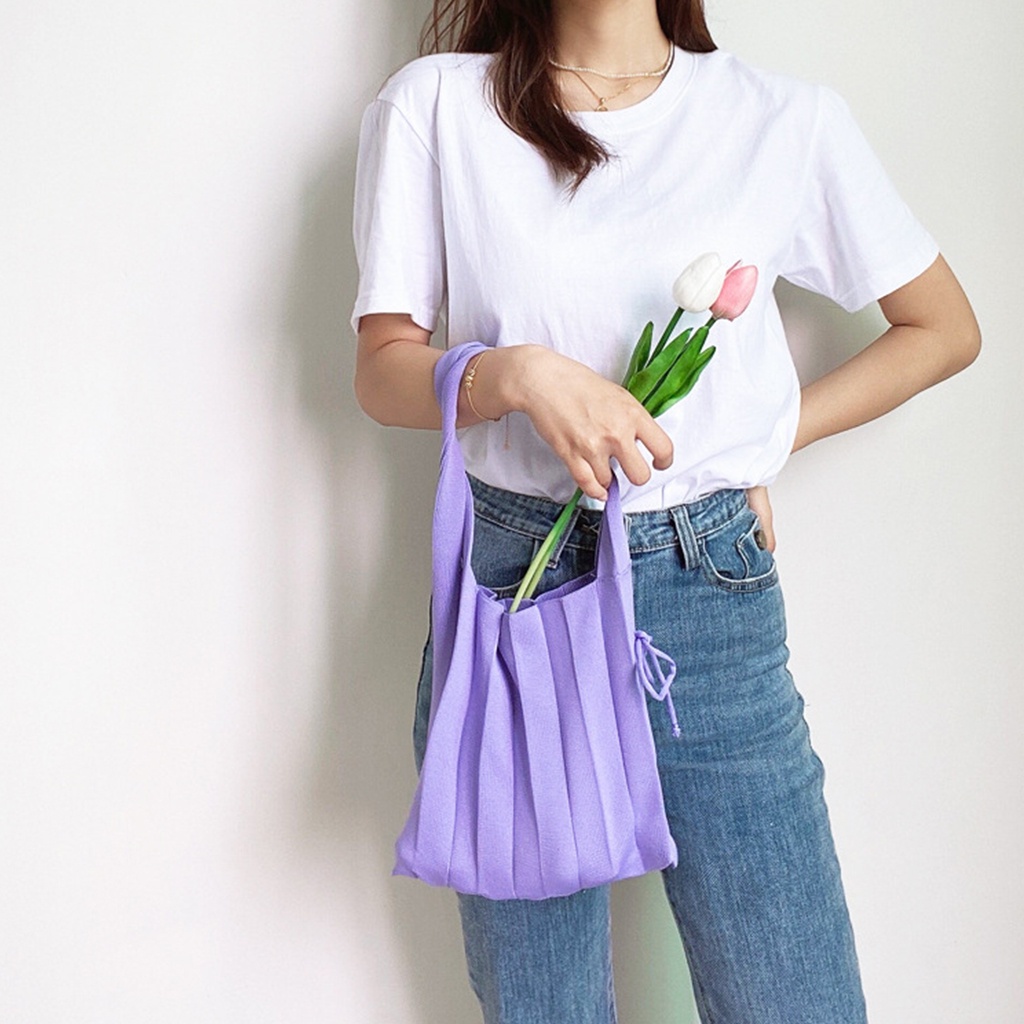 Túi xách đeo vai dệt kim phối dây rút thời trang dành cho nữ