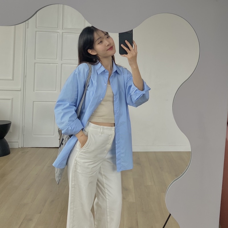 ÁO SƠ MI NỮ - HEE BY OHI - Màu Xanh Nhạt Pastel Cotton Chống Nhăn