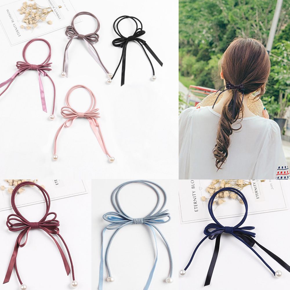 Dây cột tóc hình nơ đính hạt giả ngọc trai