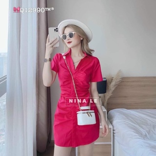Đầm sơmi nhúm ngực, cộc tay thời thượng