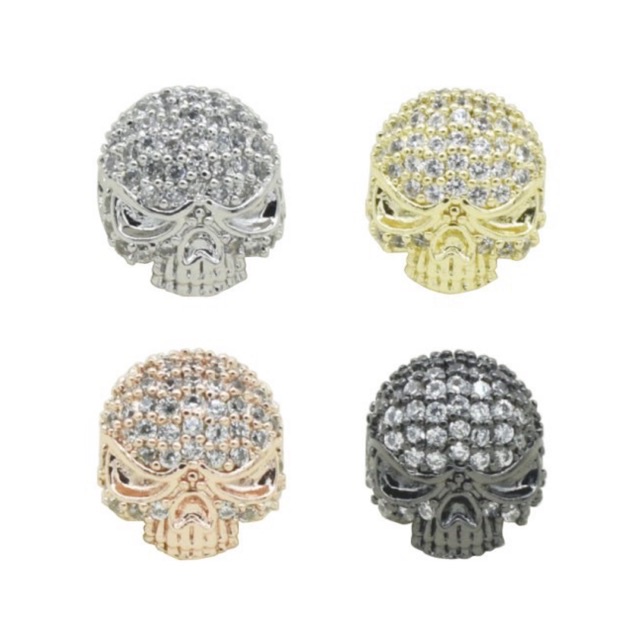 Hạt Đầu Lâu - Charm Phụ Kiện Vòng Tay Phong Thuỷ Trang Sức Nam, Nữ Kim Loại Đồng Zircon