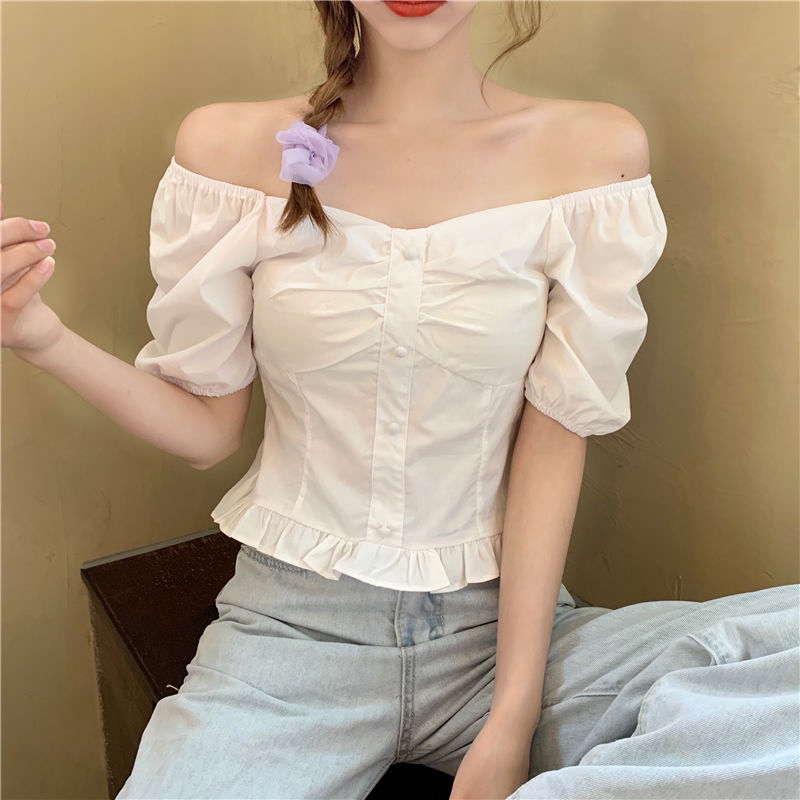 Áo tay phồng cổ chữ V thời trang cổ điển cho nữ