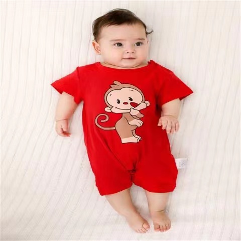 Bộ Áo Liền Quần cotton Tay Ngắn Thoáng Khí Thấm Hút Mồ Hôi In Họa Tiết Hoạt Hình Cho Bé
