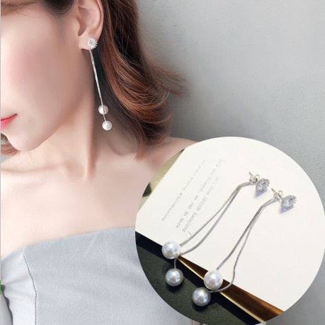 Khuyên Tai Chuỗi Dài Đính Ngọc Trai Nhân Tạo Phong Cách Hàn Quốc