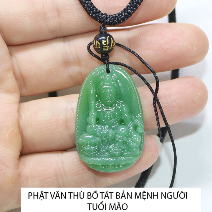 Dây chuyền vòng đeo cổ mặt phật bản mệnh đá size nhỏ 3.7cm x 2.4cm - Phật Văn Thù Bồ Tát người tuổi mão