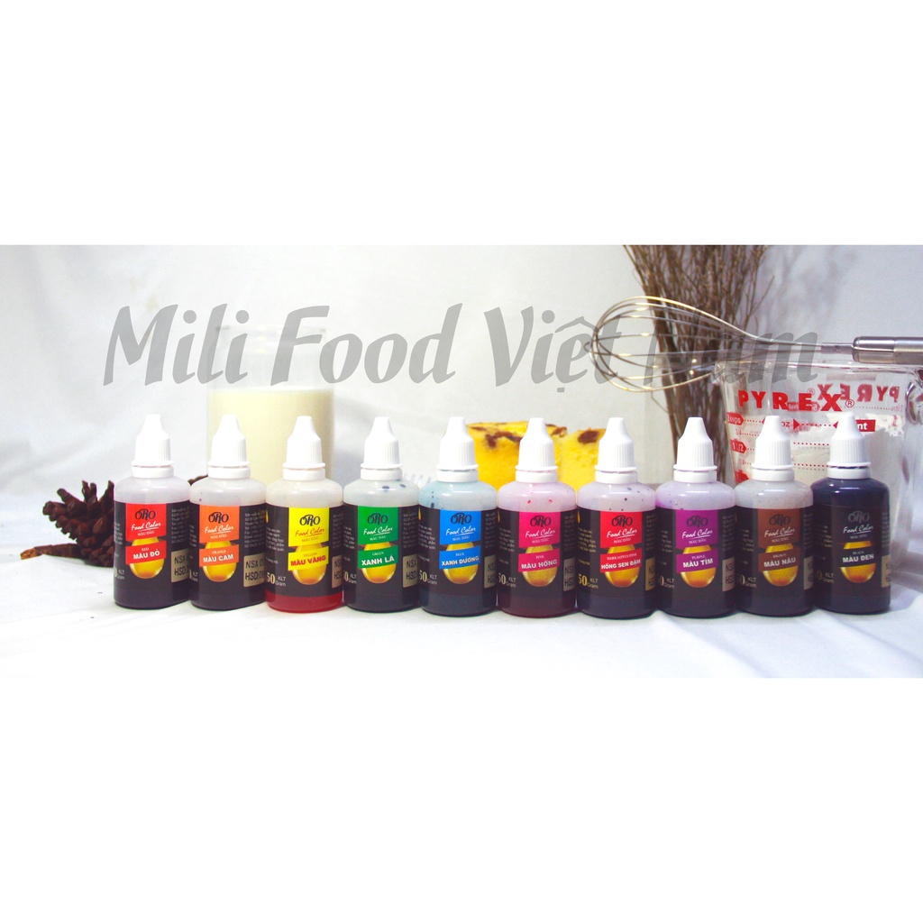 [MÀU LÀM BÁNH] Màu thực phẩm ORO - Lốc 10 chai 50GRAM