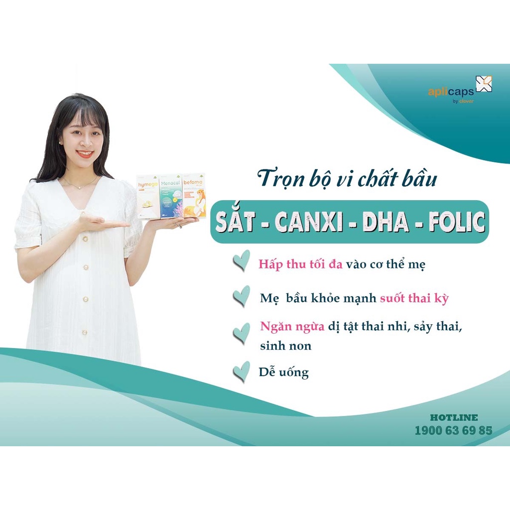 Bộ sản phẩm Aplicaps befoma mujer Menacal Hymega Sắt bầu Canxi hữu cơ cho bà bầu DHA EPA Vitamin sau sinh Canxi d3 k2 mk