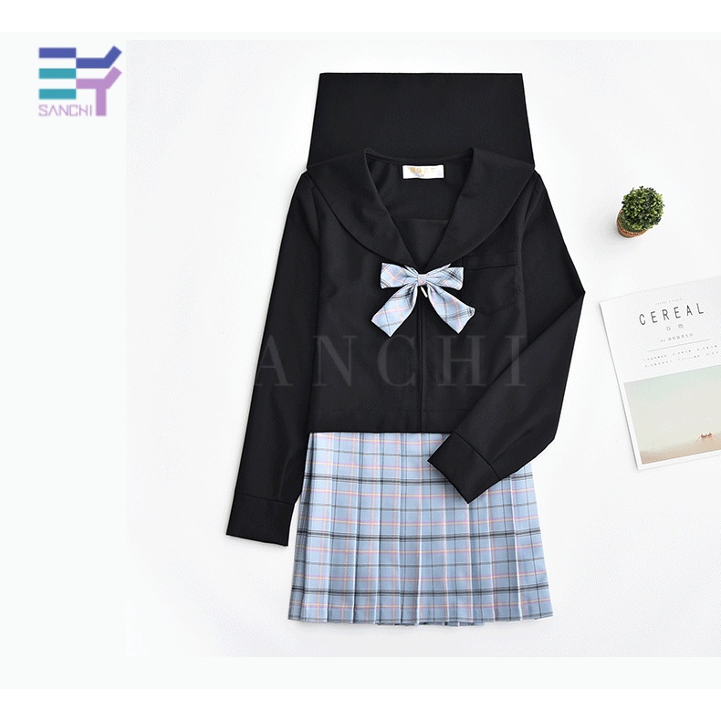 Sanchi Bộ Đồng Phục Thủy Thủ Cao Cấp Phong Cách Preppy Nhật Bản Chân Váy Xếp Ly Cho Nữ jk