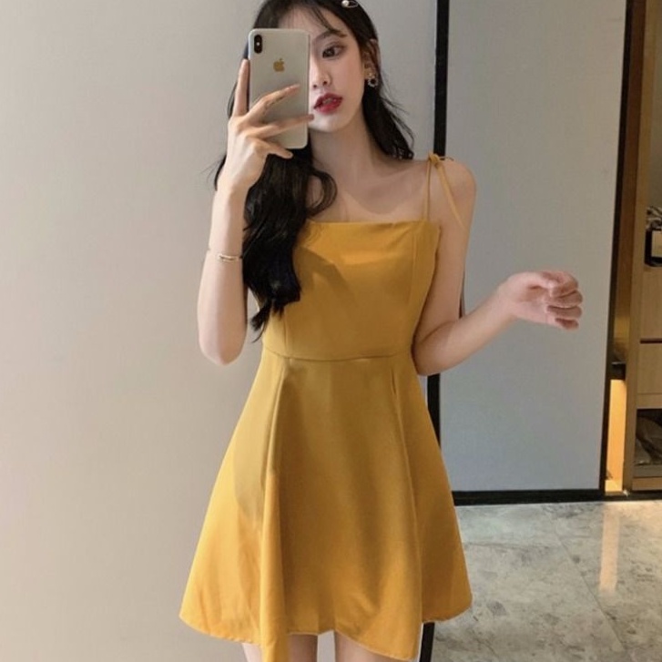 Đầm Ngắn Hai Dây Màu Đen Phong Cách Hàn Quốc Thời Trang Mùa Hè Dành Cho Nữ