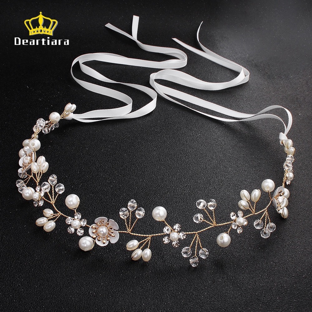 Vòng hoa đội đầu đính ngọc trai nhân tạo phong cách boho