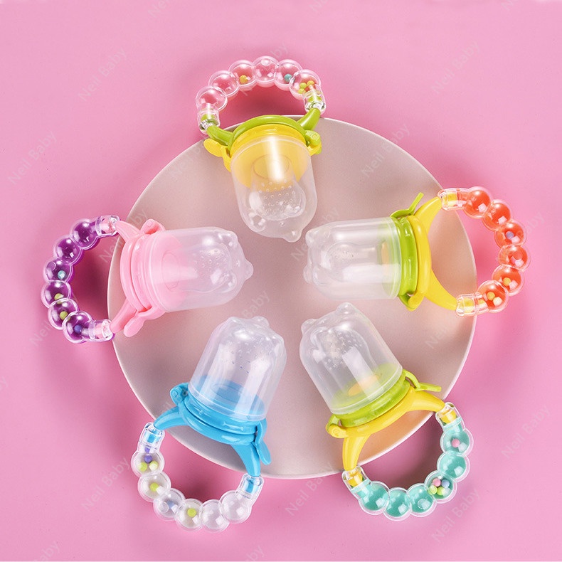 Bộ Núm Ti Giả Bằng Silicone Hình Trái Cây Có Chuông Cho Bé