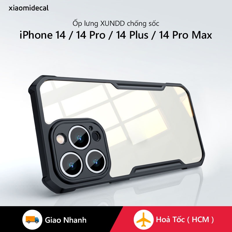 Ốp lưng XUNDD dùng cho iPhone 14 / 14 Pro / 14 Plus / 14 Pro Max Mặt lưng trong, Viền TPU, Chống sốc