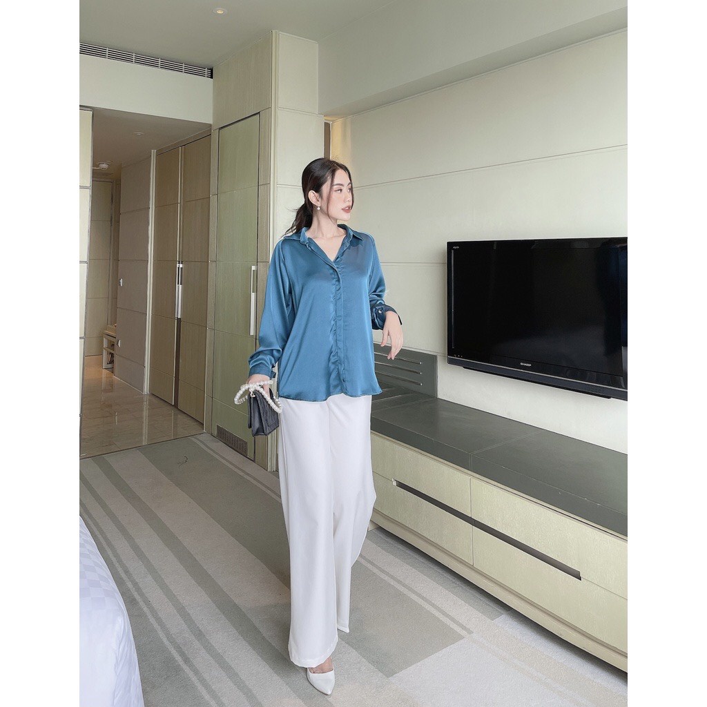 Áo sơ mi nữ lụa công sở form rộng hàng thiết kế Emilyshop ulzzang