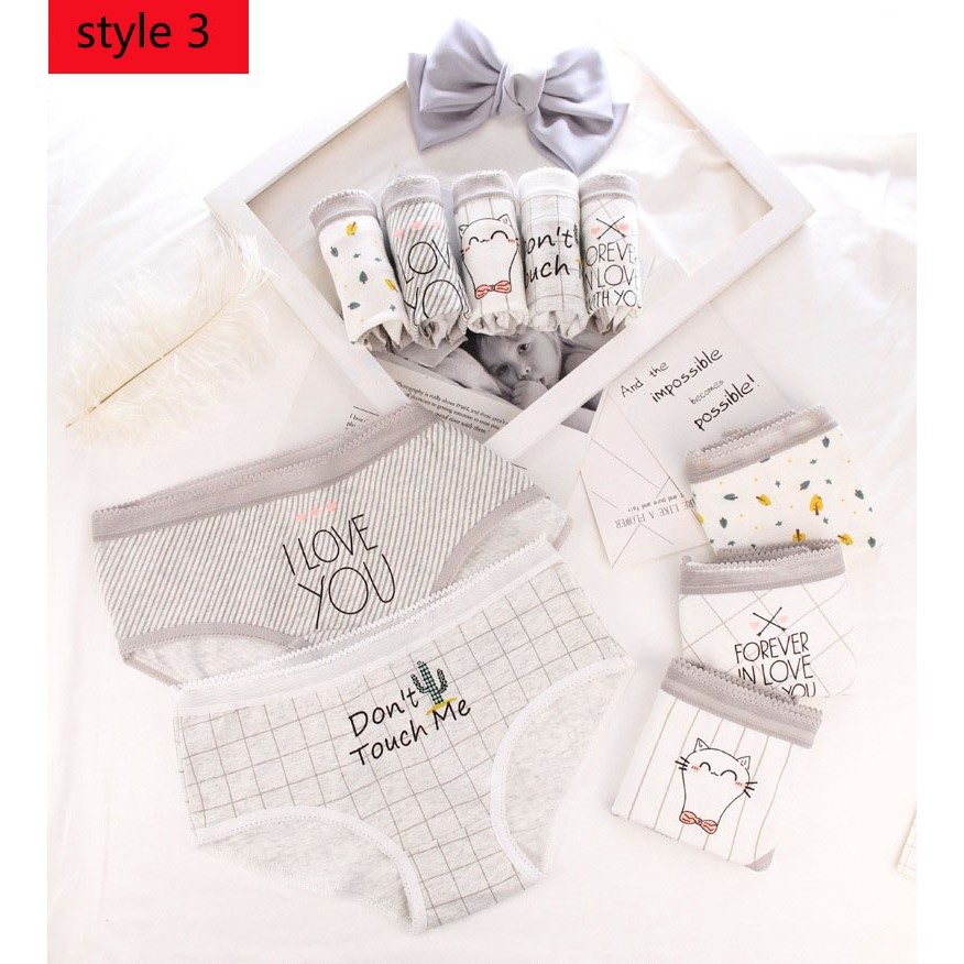 Set 5 quần lót cotton họa tiết hoạt hình dễ thương cho nữ | BigBuy360 - bigbuy360.vn