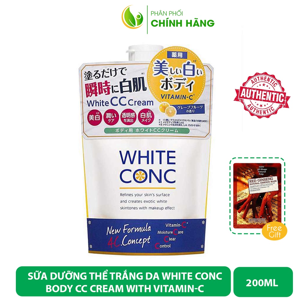 [CHÍNH HÃNG] Sữa dưỡng thể trắng da White Conc Body CC Cream With Vitamin C 200ml