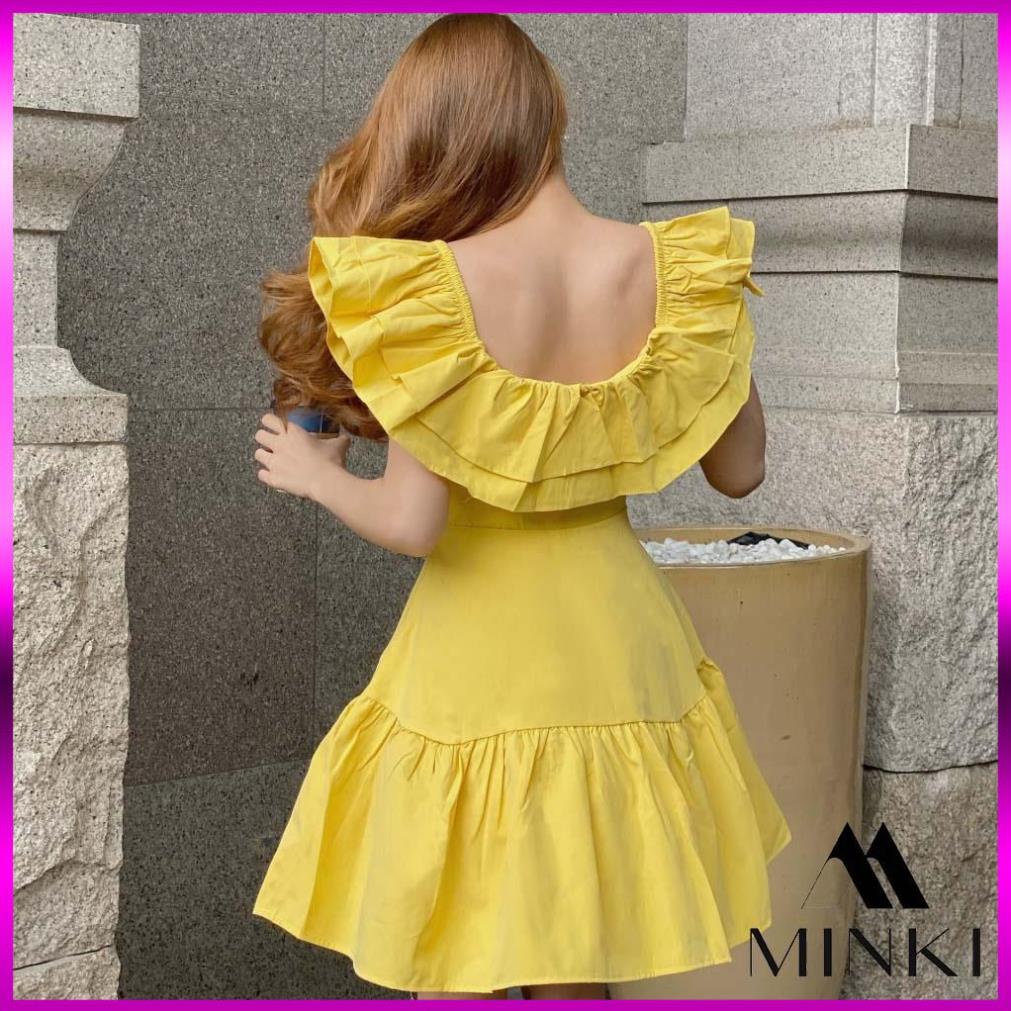 [TTTK] ĐẦM VÀNG TRẮNG BẸT VAI - CHẤT LIỆU CAO CẤP - MÀU TRẮNG , VÀNG [2021] | BigBuy360 - bigbuy360.vn