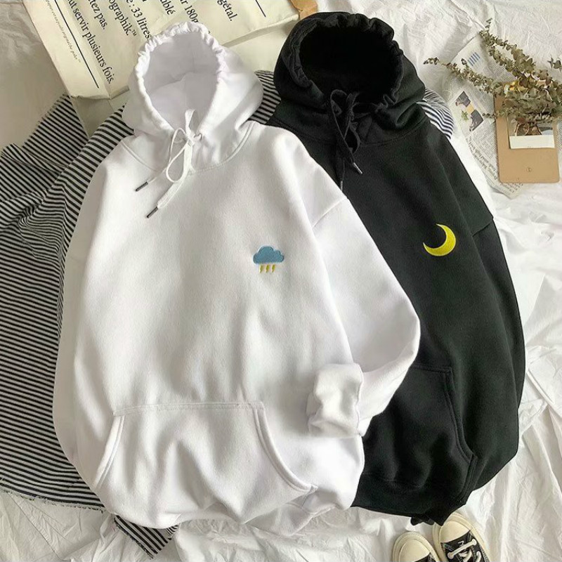 Áo hoodie màu trơn thêu hình thời tiết độc đáo cỡ lớn thời trang Harajuku | BigBuy360 - bigbuy360.vn