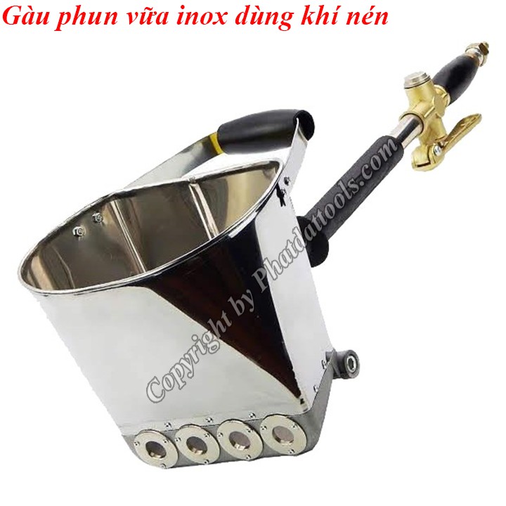 Gàu phun vữa trát tường cầm tay-Gầu phun vữa inox dùng khí nén